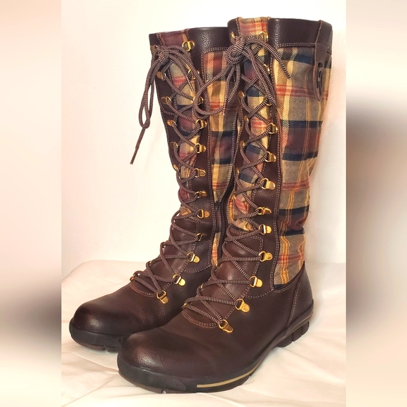 Pajar Shoes - PAJAR -size 40/10-plaid boots -fur lined-fabric and leather-zipperup-laceup